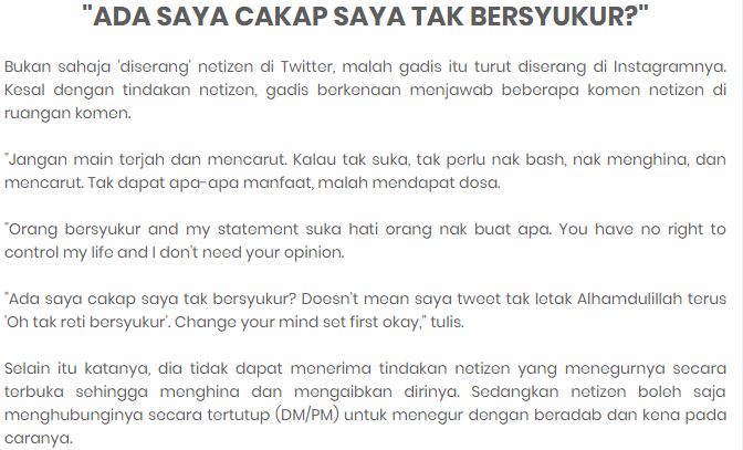 “Ada Saya Cakap Tak Bersyukur?” -‘Gadis Tak Cukup RM100 Sehari’ Balas Kecaman Netizen!