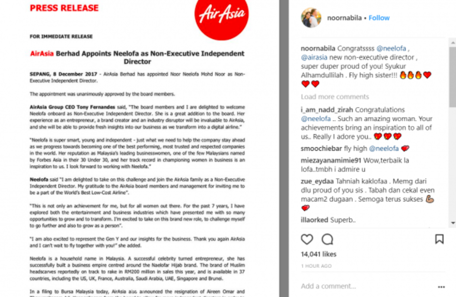 ‘Nak Keji Orang Tapi Diri Sendiri Penuh Ta**’ – Neelofa Dilantik Pengarah Bebas Bukan Eksekutif Air Asia, Kakak Tempelak Haters