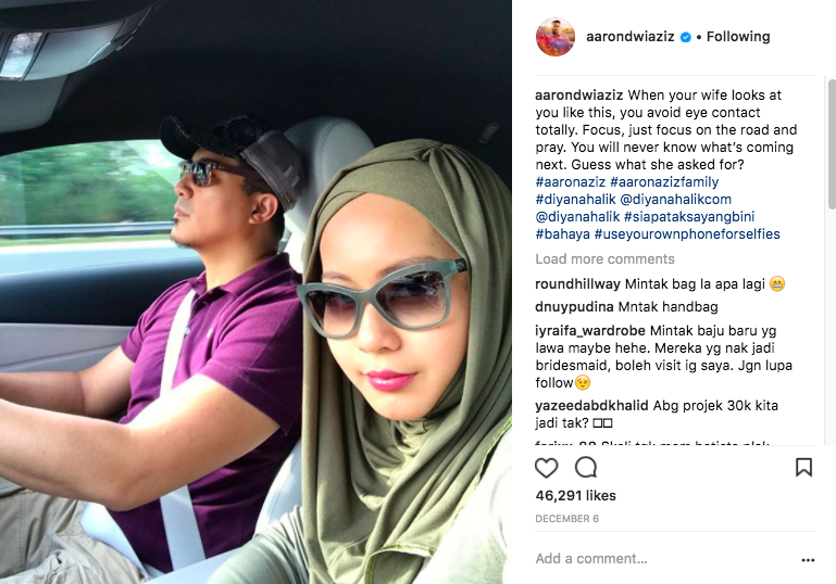 ‘Abang Tak Cair, Abang Tak Goyang’ – Buat Muka Serius Bila Dipeluk Isteri, Kapsyen Aaron Aziz Ini Buat Netizen Terhibur