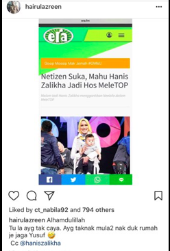 Ramai Suka Hanis Zalikha Jadi Host, Ini Respon Comel Hairul Azreen