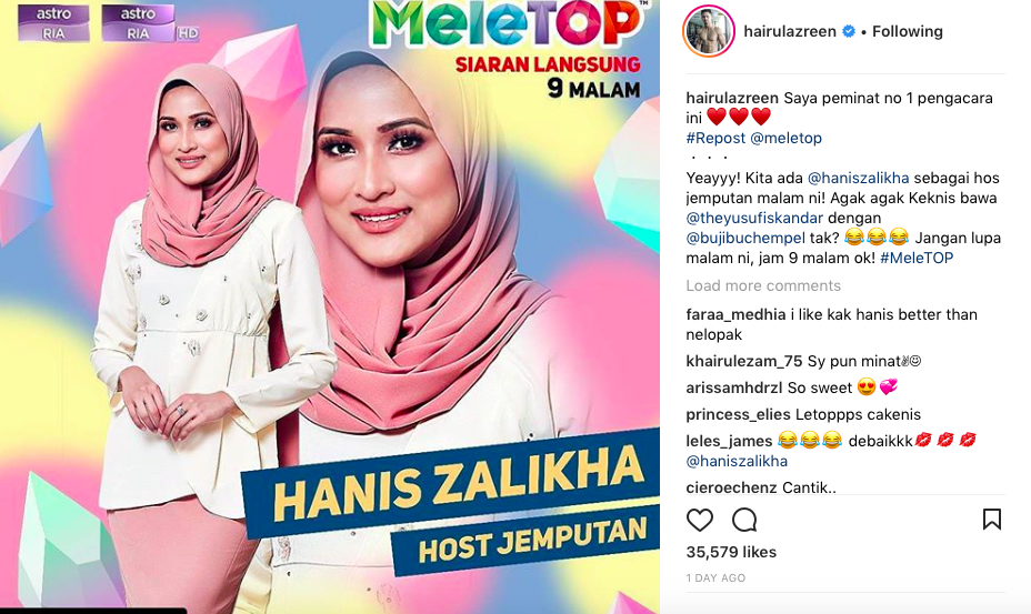 Ramai Suka Hanis Zalikha Jadi Host, Ini Respon Comel Hairul Azreen