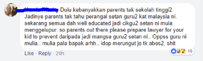 “Dulu Parents Ramai Tak Educated, Tak Tahu Perangai Setan Cikgu-cikgu Ni” – Netizen Mulut ‘Hazab’