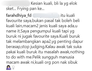 Ouch! Guna Kuali Buruk Untuk Masak, Ditegur Netizen Dan Ini Jawapan Sentap Farahdhiya