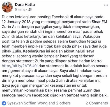 Wanita Akui Terlanjur Memanggil Zulin ‘Wanita Sundal’, Akhirnya Tampil Mohon Maaf..