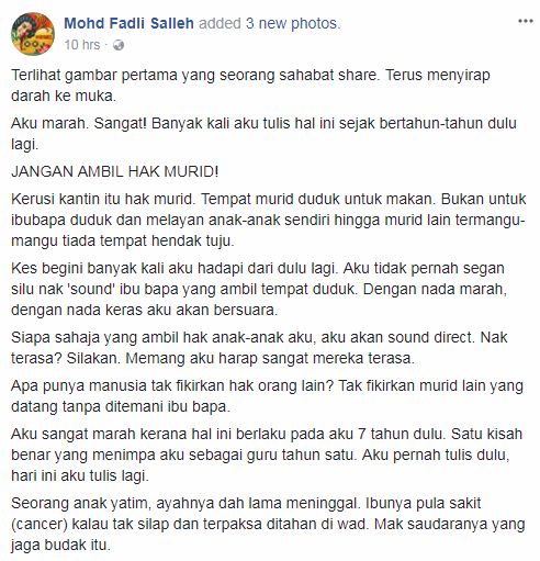 “Kerusi Kantin Bukan Tempat Ibu Bapa Duduk Layan Anak!” -Guru Kongsi Kisah Pilu Rehat Murid Anak Yatim… Sedih!