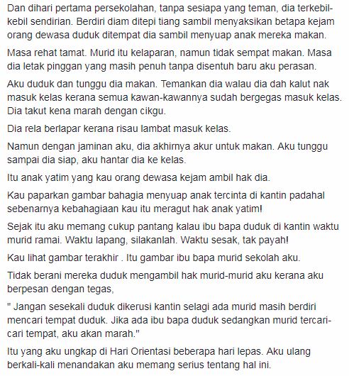 “Kerusi Kantin Bukan Tempat Ibu Bapa Duduk Layan Anak!” -Guru Kongsi Kisah Pilu Rehat Murid Anak Yatim… Sedih!