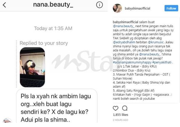 “Please Lah Tak Payah Ambil Lagu Orang Je” – Peminat Meluat Tapi Jawapan Baby Shima Lagi Win..