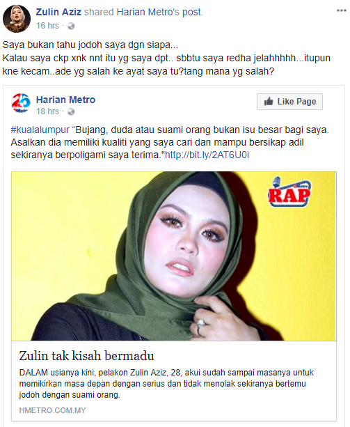 Gara-Gara Laporan ‘Zulin Tak Kisah Bermadu’, Zulin Aziz Digelar Perempuan Melayu Sundal?