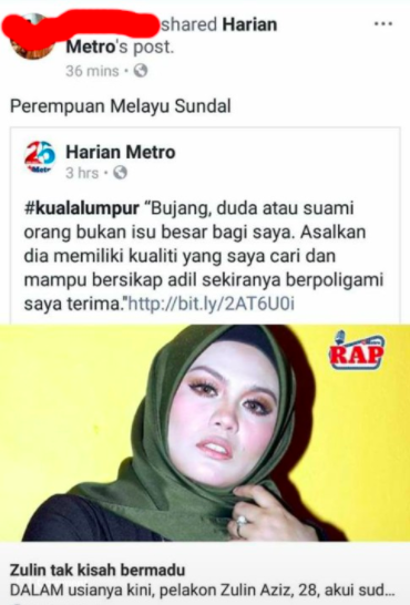 Gara-Gara Laporan ‘Zulin Tak Kisah Bermadu’, Zulin Aziz Digelar Perempuan Melayu Sundal?