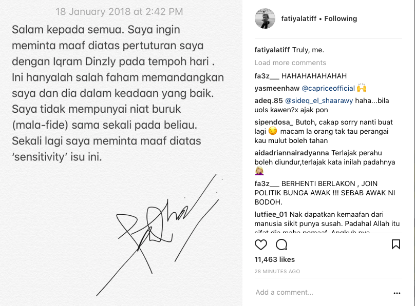 ‘Saya Tidak Mempunyai Niat Buruk’ – Suruh Iqram Dinzly Bunuh Diri, Ini Respon Fathia Latiff