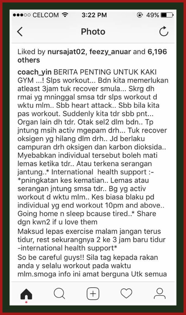 “Sekarang Dah Ramai Meninggal Lepas Workout Waktu Malam”-Status Coach Yin Mendapat Perhatian Dr. Beni, Pakar Jantung