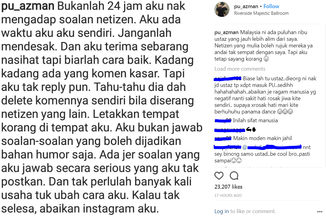 “Bukanlah 24 Jam Aku Nak Mengadap Soalan Netizen. Aku Ada Waktu (Urusan) Aku Sendiri,”- PU Azman Minta Netizen Untuk Tidak Terlalu Mendesak…