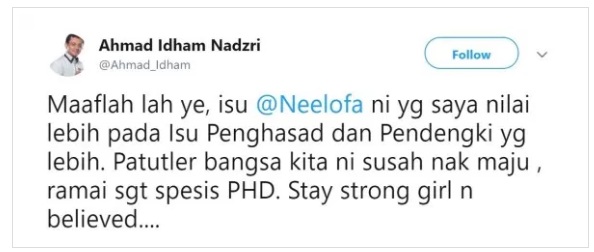 “Isu Neelofa Ni Yg Sy Nilai Lbh Pada Isu Penghasad Dan Pendengki”-Ahmad Idham Sokong Neelofa,Kecam Netizen Yang Mempersoal Perbuatan Neelofa