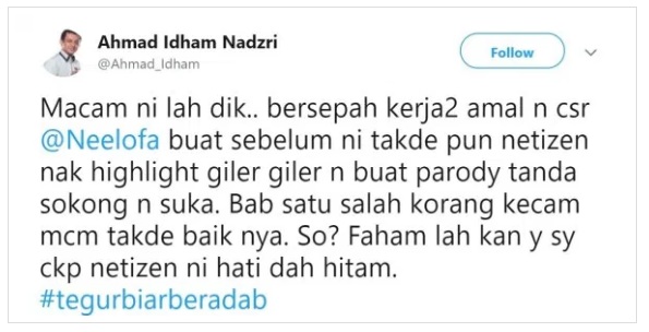 “Isu Neelofa Ni Yg Sy Nilai Lbh Pada Isu Penghasad Dan Pendengki”-Ahmad Idham Sokong Neelofa,Kecam Netizen Yang Mempersoal Perbuatan Neelofa