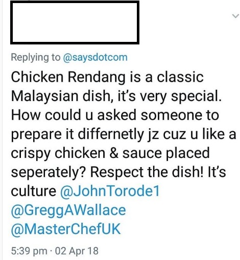 ‘You Want Our Makcik Bawang To Bash You?”-Kritik Ayam Rendang Tak Crispy,Akaun Twitter Juri MasterChef Di Serang Ramai Rakyat Malaysia