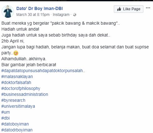 “Hadiah Untuk Pakcik, Makcik Bawang!” – Muat Naik Kad Pelajar, UM Nafi Boy Iman Calon Doktor Falsafah?