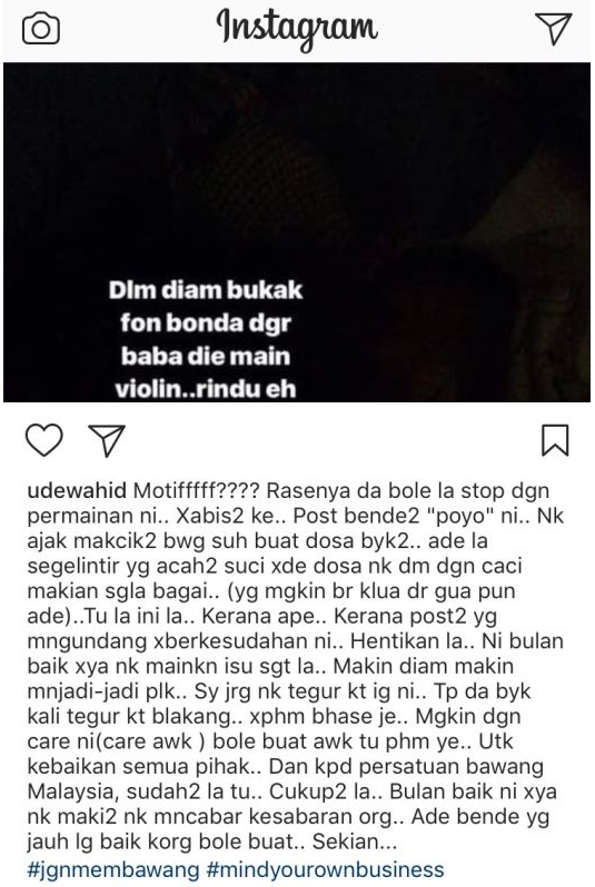 “Motif? Tak Habis-Habis Post Benda ‘Poyo’ Untuk Meraih Simpati…”- Ude Wahid ‘Sound’ Bekas Isteri?