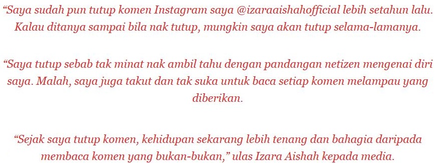 “Hidup Lebih Tenang & Bahagia Daripada Baca Komen Bukan-Bukan” – Izara Aishah Lega Lepas Lebih Setahun Tutup Ruang Komen