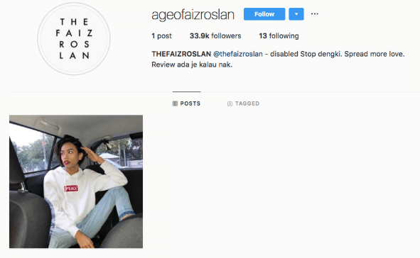 [GAMBAR] “Yeay @Thefaizroslan Disabled Thank You…”- Instagram Padam Akaun Faiz Roslan, Tapi Masih Tak Serik?