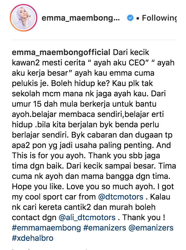 ‘Ayah Kau Emma Cuma Pelukis Je. Boleh hidup ke? ‘ – Emma Maembong Hadiah Ayah Mercedes