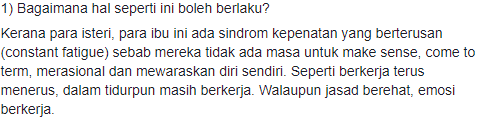 “Para Isteri Perlu Bertenang, Untuk Elak Masalah Mental Letih” – Doktor Psikiatri