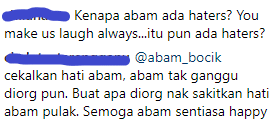 Abam Bocey Buka Ruang Untuk Kutuk Dirinya, Netizen Nasihatkan Jangan Layan Haters