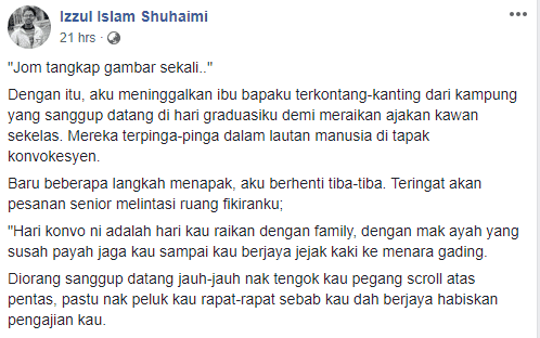 “Pakaikan Mak Ayah Jubah” – Jangan Hanyut Dengan Kawan, Lelaki Ini Bagi Pesanan Buat Para Graduan