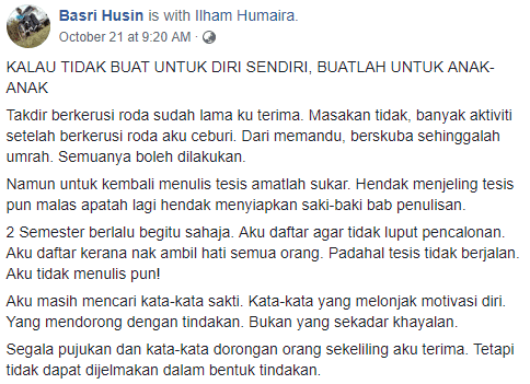 “Kalau Tidak Buat Untuk Diri Sendiri, Buatlah Untuk Anak-Anak” – Bapa Lumpuh Berjaya Genggam PhD