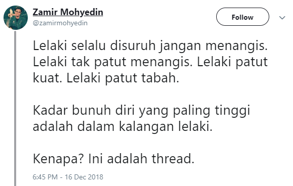 Jangan Terlalu Melarang Lelaki Menangis & Mengeluh.. Kenapa? Ini Sebabnya!