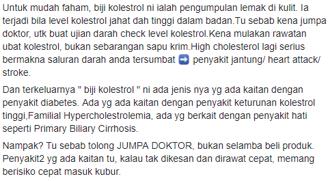 Doktor Beri Peringatan Jangan Mudah Beli Produk Untuk Disapu Di Biji Kolestrol