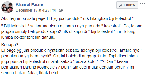 Doktor Beri Peringatan Jangan Mudah Beli Produk Untuk Disapu Di Biji Kolestrol