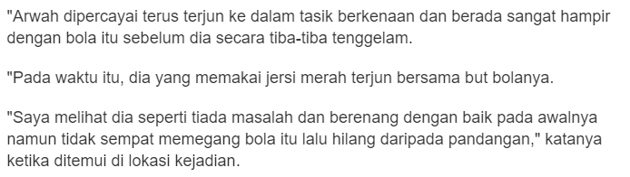 Pemain Kelab Sarban FC Cari Bola Hingga Berakhir Tragedi, Terjatuh Dalam Tasik