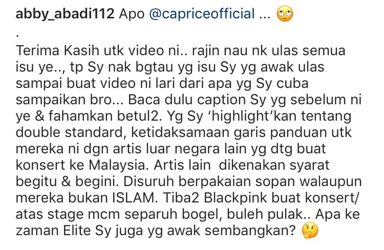 “Dakwah Hebat Tapi…” – Isu BlackPink, Abby Abadi Balas Pedas Teguran Caprice