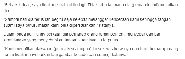 “Bukan Salah Kami”- Lelaki Putus Tangan Bertembung Lori Dedah Kejadian Sebenar