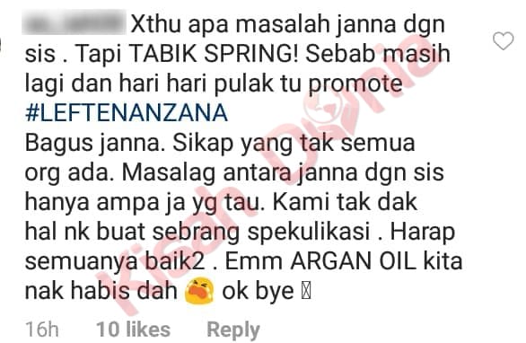 “Takde Pun Beria Claim”- Peminat Mula Banding Janna Nick Dengan ‘Pihak’ Di Sana