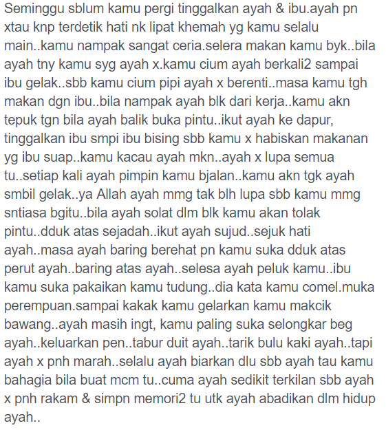 Hari Ni Genap Seminggu Pemergian Kamu, Terdetik Hati Ni Nak Lipat Khemah Kamu..