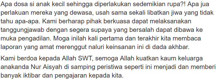 “Apa Dosa Si Anak Kecil..” – Coretan Mufti Buat Allahyarham Adik Aisyah Aleya