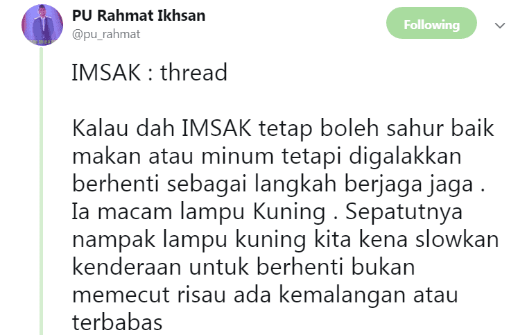 Keliru Boleh Sahur Lagi Atau Tidak Jika Dah Imsak? Ini Jawapan PU Rahmat