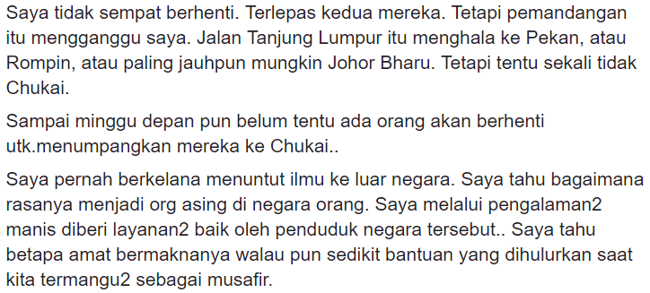 Bantu 2 Orang Musafir Hitch-Hikers Nak Ke Chukai, Wanita Ini Dipuji Netizen