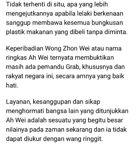 Rela Bayarkan Juadah Berbuka, Gadis Ini Dedah Kebaikan Pemandu Grab Bangsa Cina