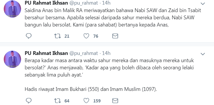 Keliru Boleh Sahur Lagi Atau Tidak Jika Dah Imsak? Ini Jawapan PU Rahmat