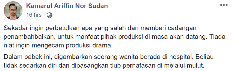 Pasang Tiub Pernafasan Di Mulut, Doktor Ini Tegur Pihak Produksi Drama