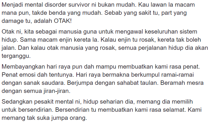 Penghidap ‘Mental Disorder’ Tak Suka Hari Raya, Wanita Ini Buka Cerita