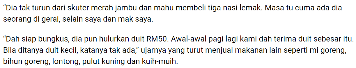 Pakai Selekeh, Bayar Pakai Duit ‘Tebal’.. Penjual Nasi Lemak Buka Cerita