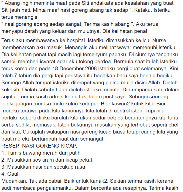 Suami Cerita Detik Akhir Isteri Jamah Nasi Goreng Sebelum Pergi Akibat Santau