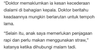 Budak Ditimpa Peti Ais Kini Tak Mampu Berdiri, Terpaksa Makan Guna Straw