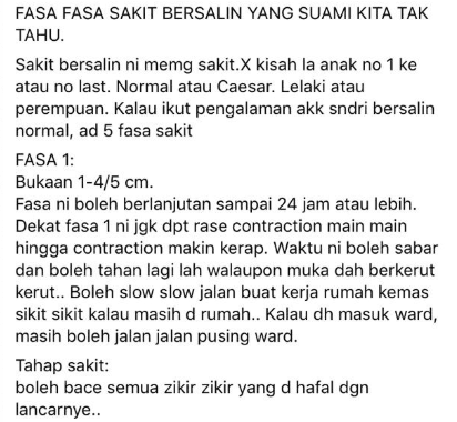 Tak Kira Anak 1st Atau Last, Suami Kena Tahu 5 Fasa Keperitan Isteri Bersalin