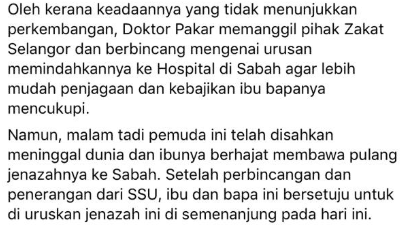 Sanggup Datang Dari Sabah Jaga Anak Koma, Air Mata Ibu Meredai Pemergiannya..