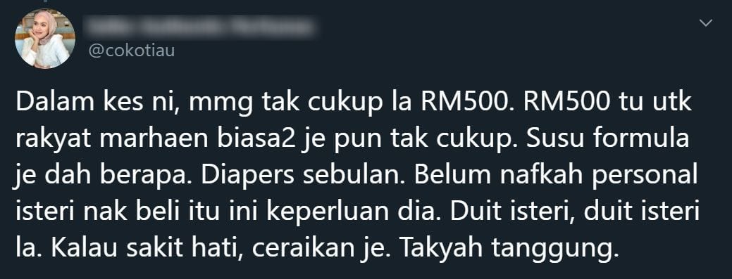 Nafkah Isteri RM500 Memang Tak Cukup Walau Isteri Berduit Suami 