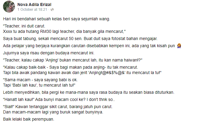 “Ini Duit Carut” – Ramai Tak Jaga Mulut, Kempen Cikgu Ini Bagi Penangan Padu!